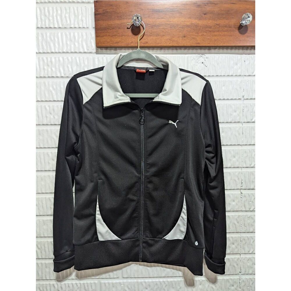 Puma Women's Black & White Polyester Pointed Collar Long-Sleeve Front Zip Jacket